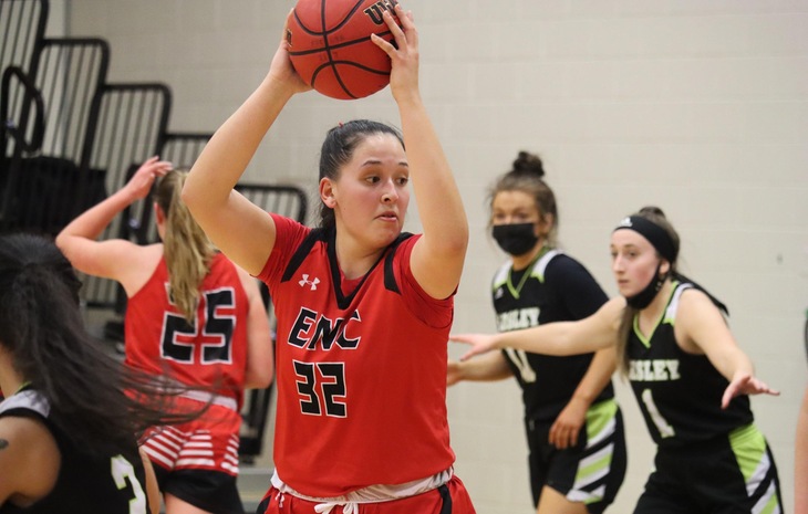 Women’s Hoops Clinches NECC Regular-Season Title Share with 73-64 Win at Mitchell